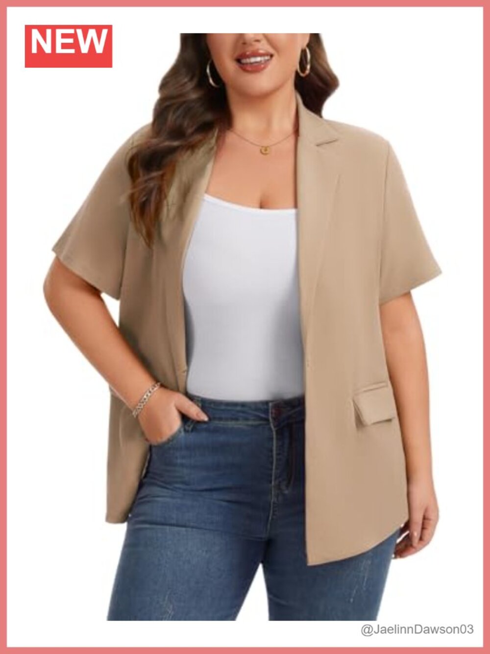 Plus Size Short Sleeve Blazer with Pockets & Notch Lapel